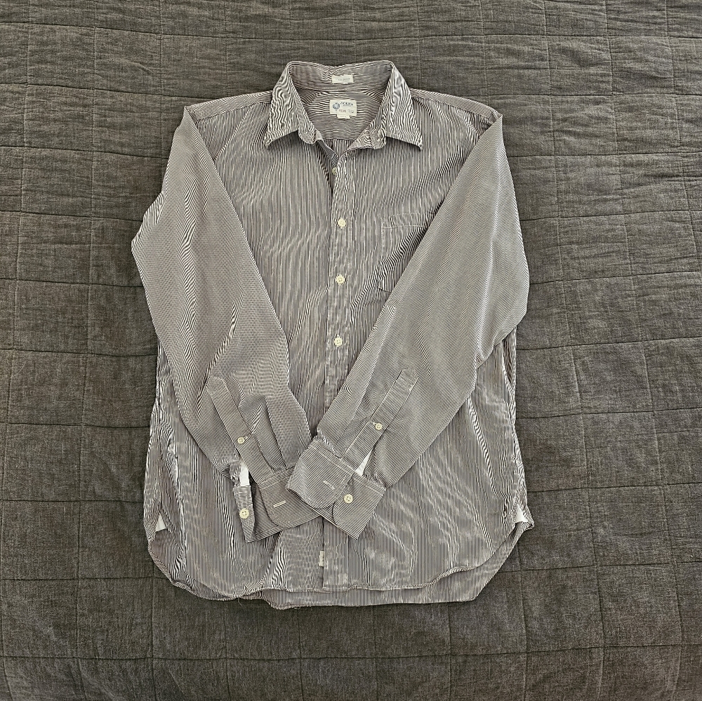 J crew size medium button down purple and off white stripe shirt